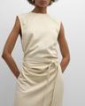 ruched sleeveless tie-waist fluid maxi dress