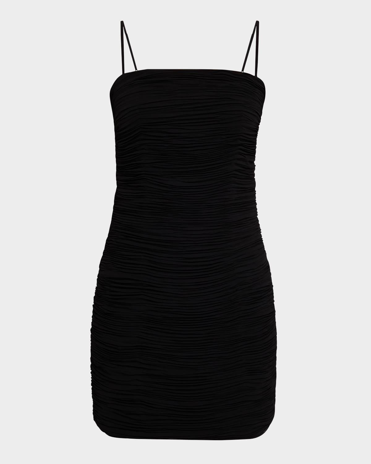 ruched square-neck bodycon mini dress