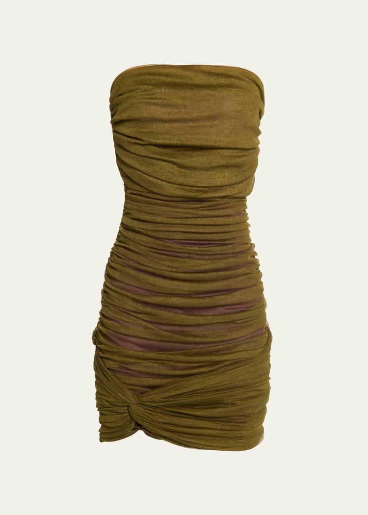 ruched strapless mini dress