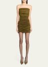 ruched strapless mini dress
