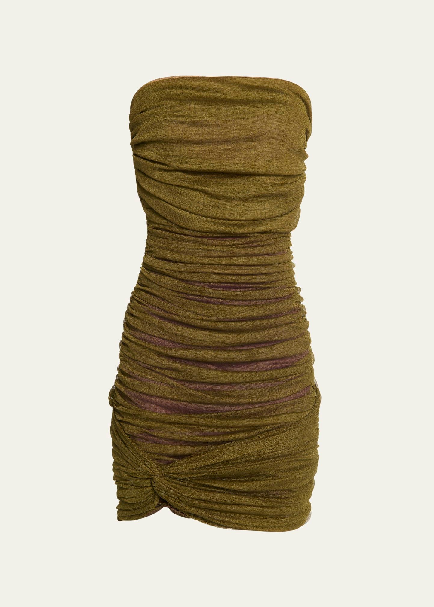 ruched strapless mini dress