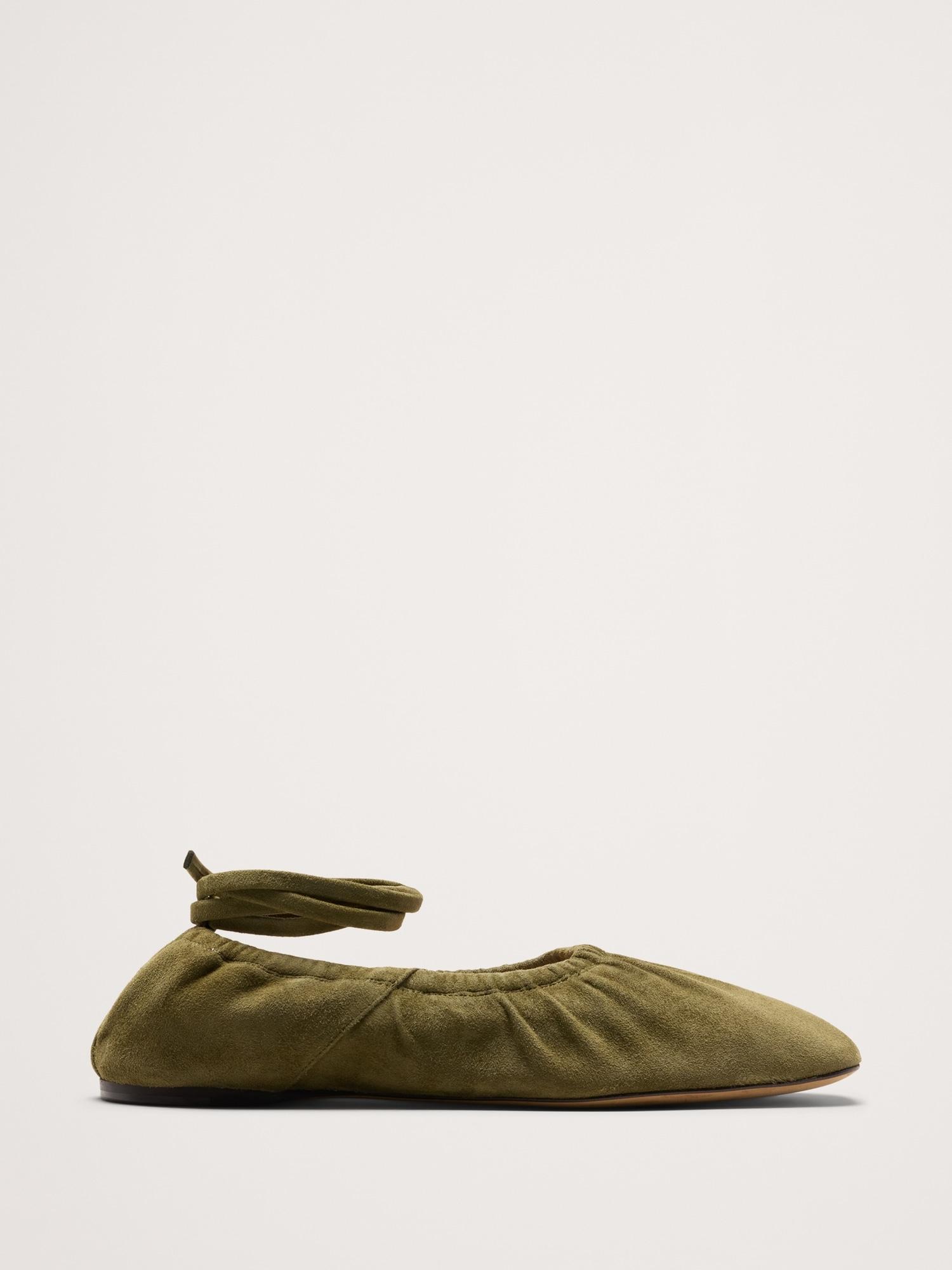 ruched suede ballet flat