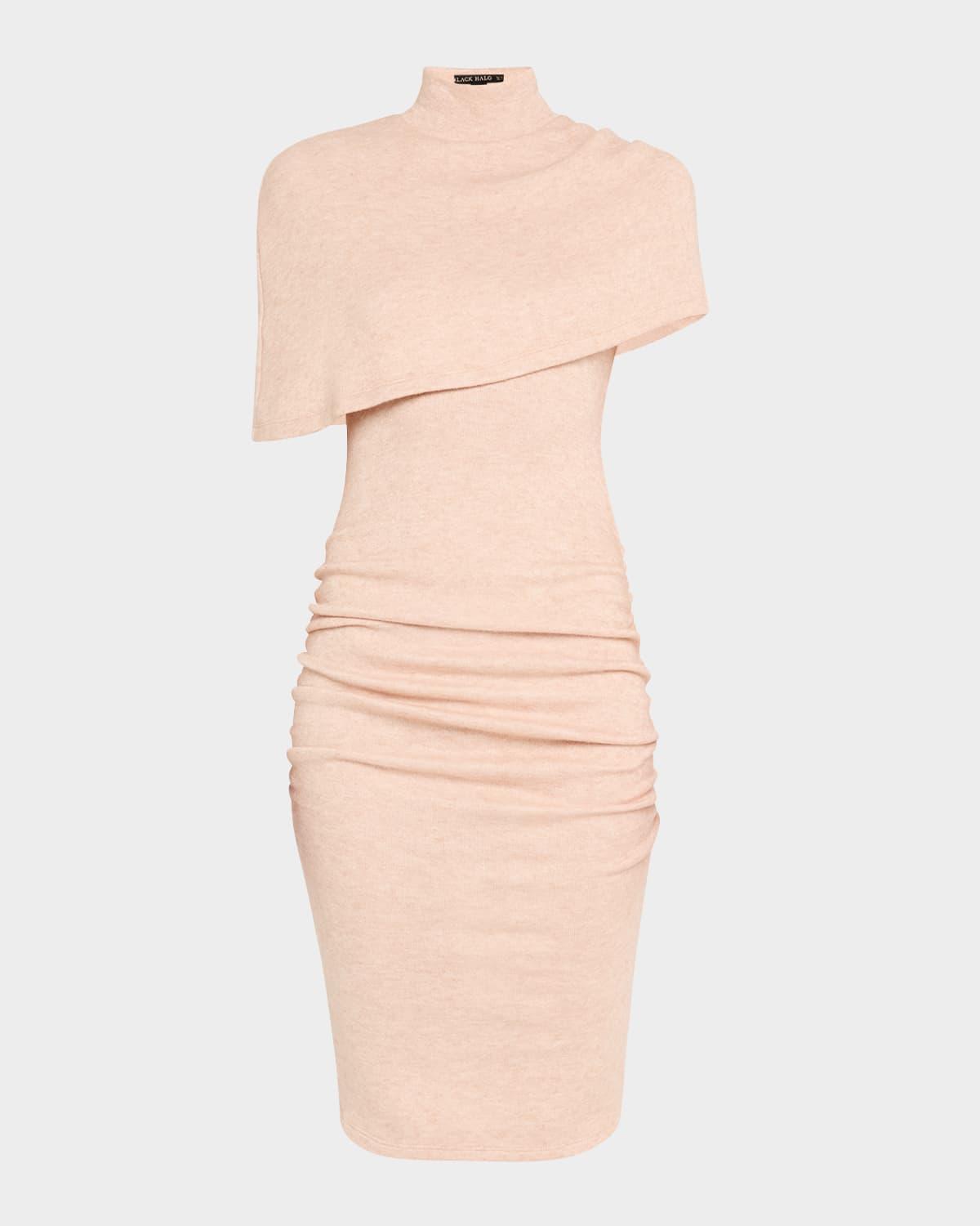 ruched turtleneck cape knit dress