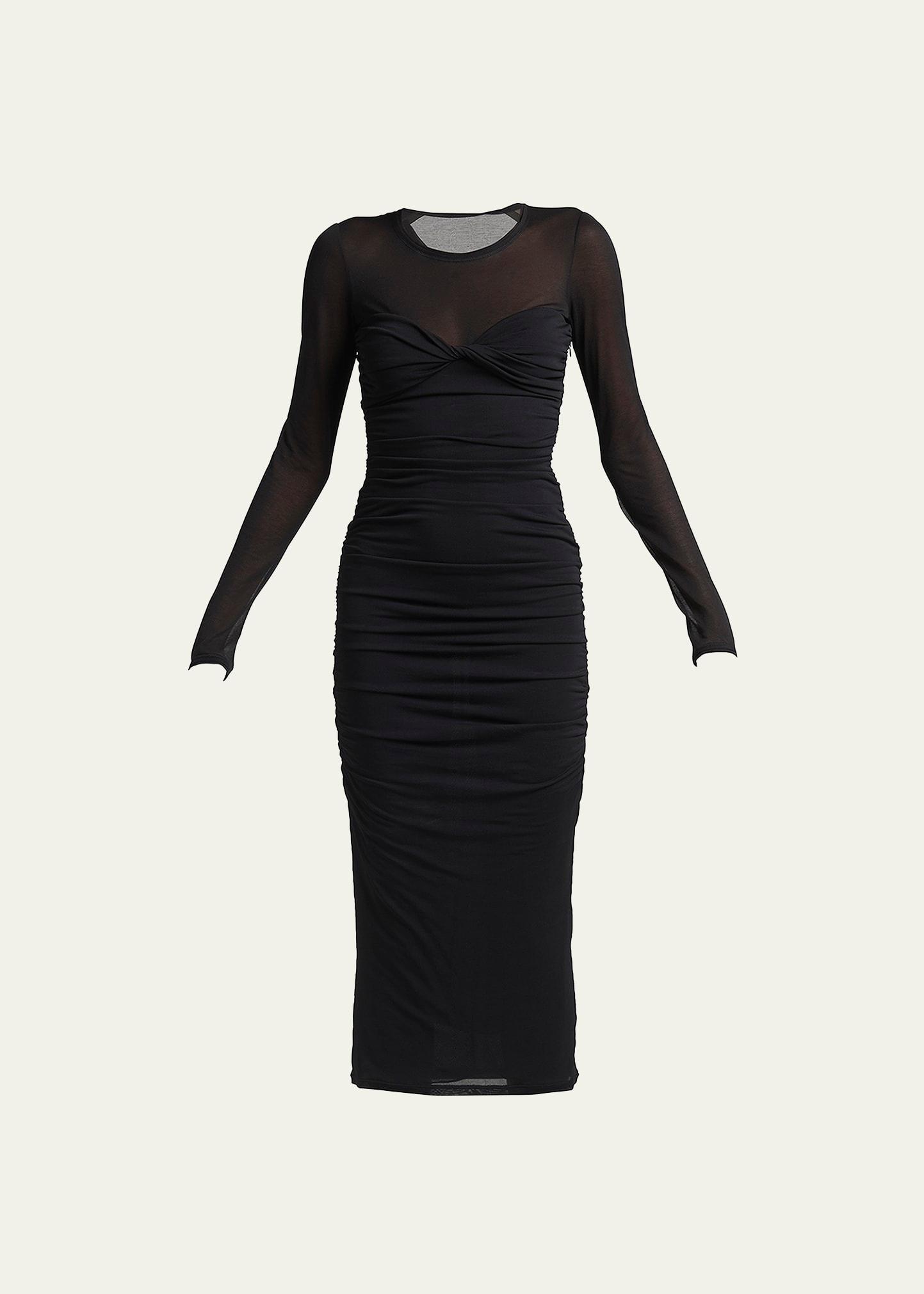 ruched twist-bustier midi dress
