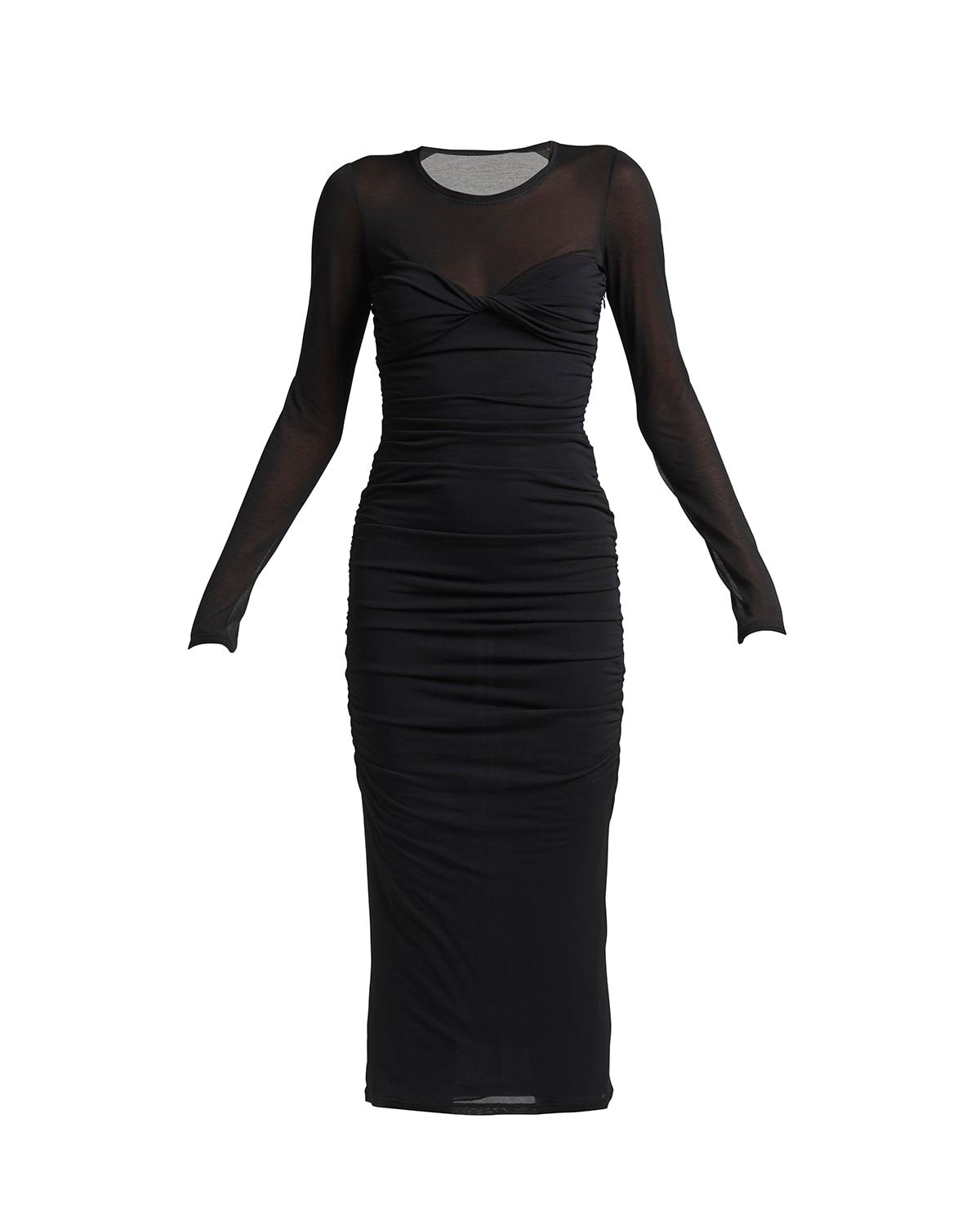 ruched twist-bustier midi dress