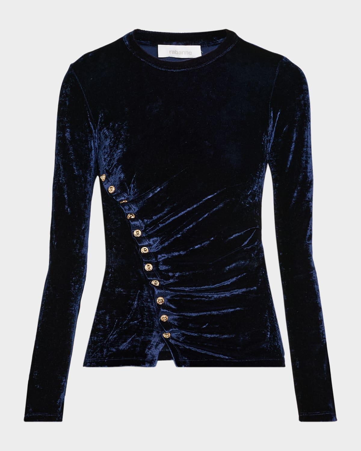 ruched velvet long-sleeve top
