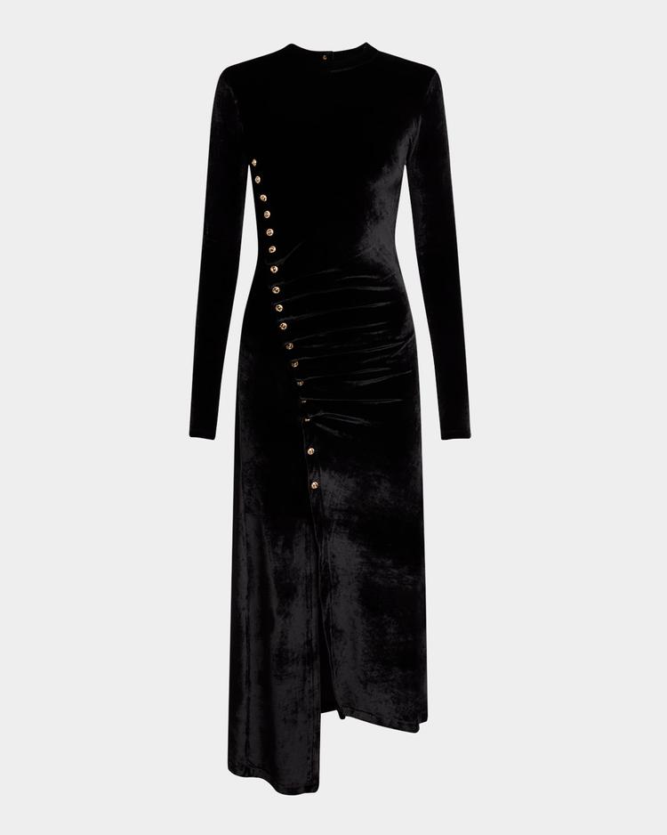 ruched velvet side button dress