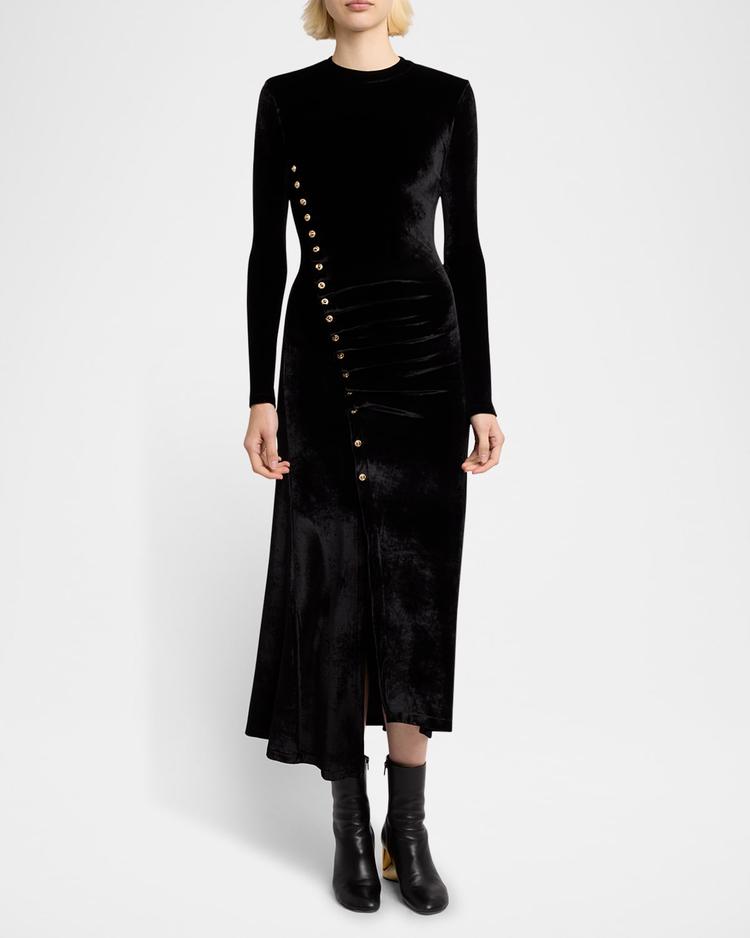 ruched velvet side button dress