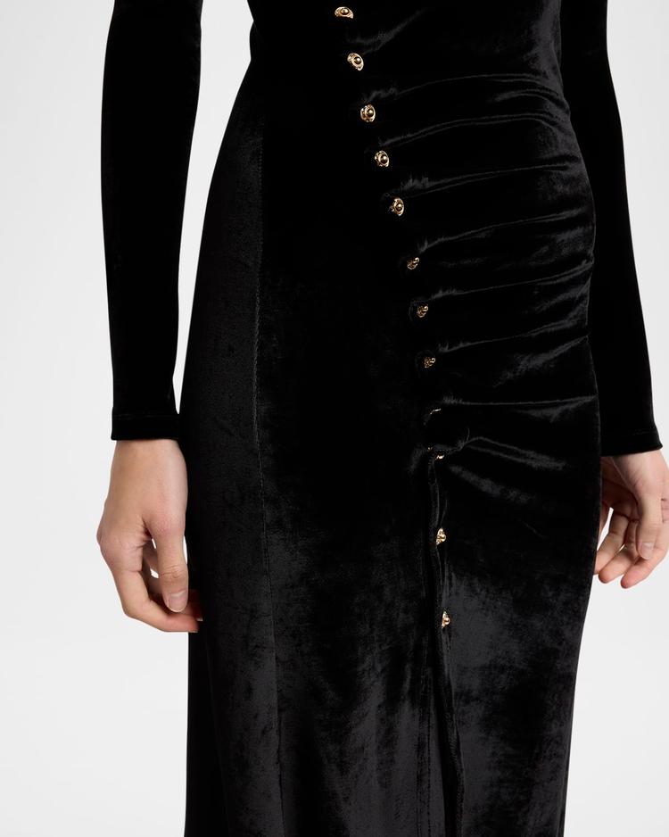 ruched velvet side button dress