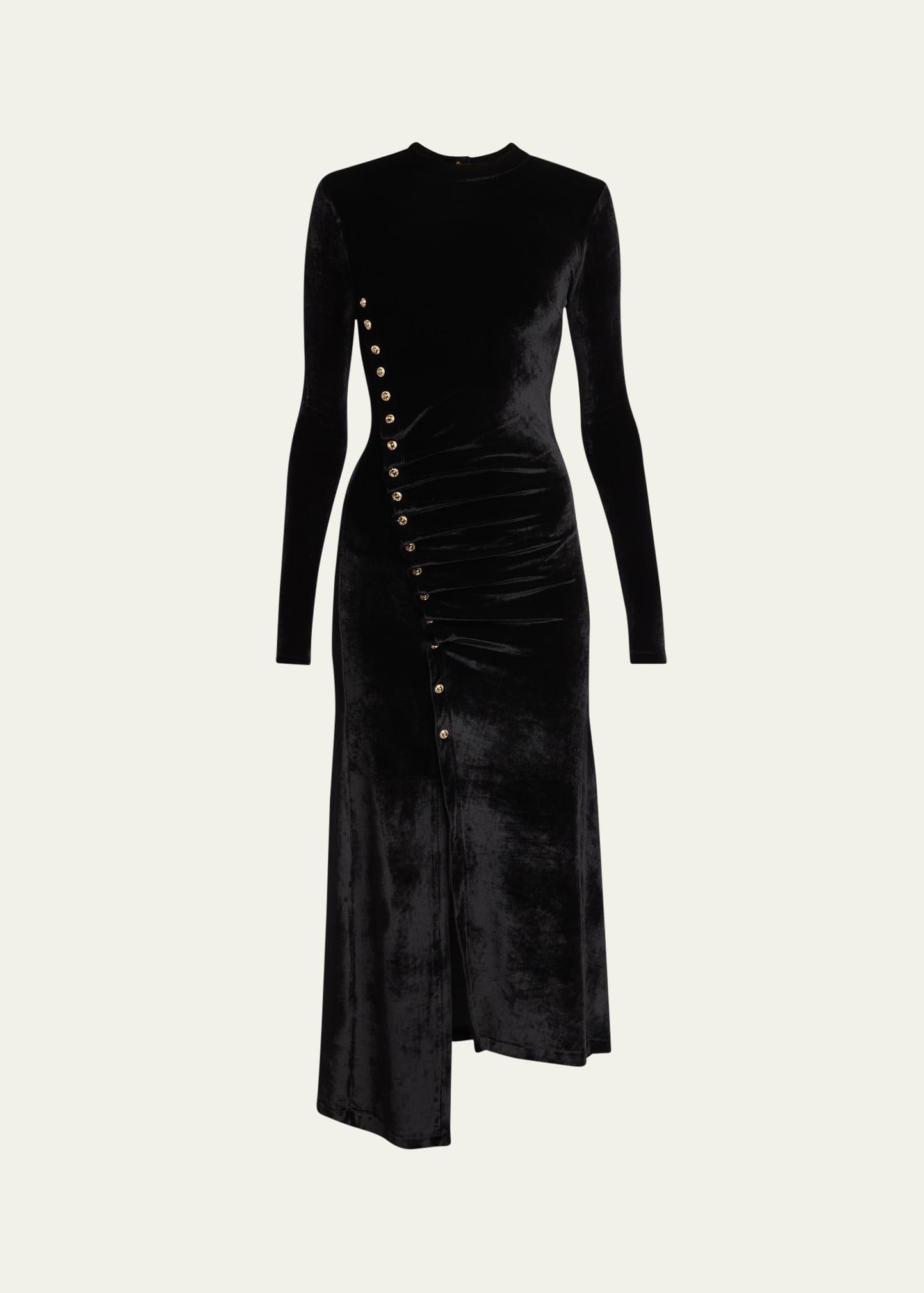 ruched velvet side button dress