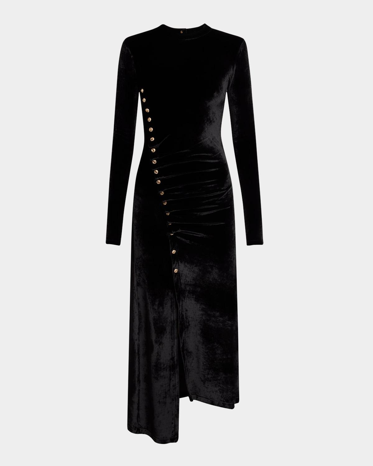 ruched velvet side button dress