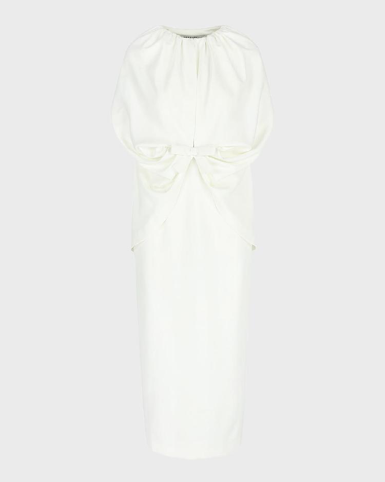 ruched waist long cape dress