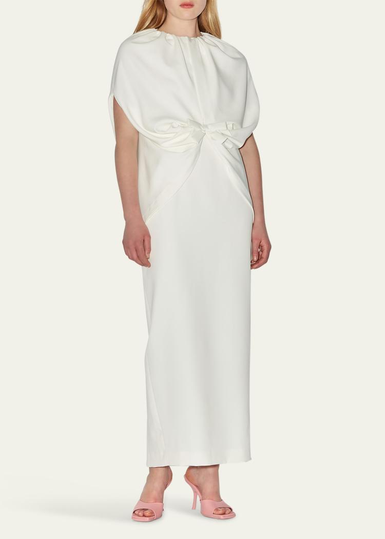 ruched waist long cape dress