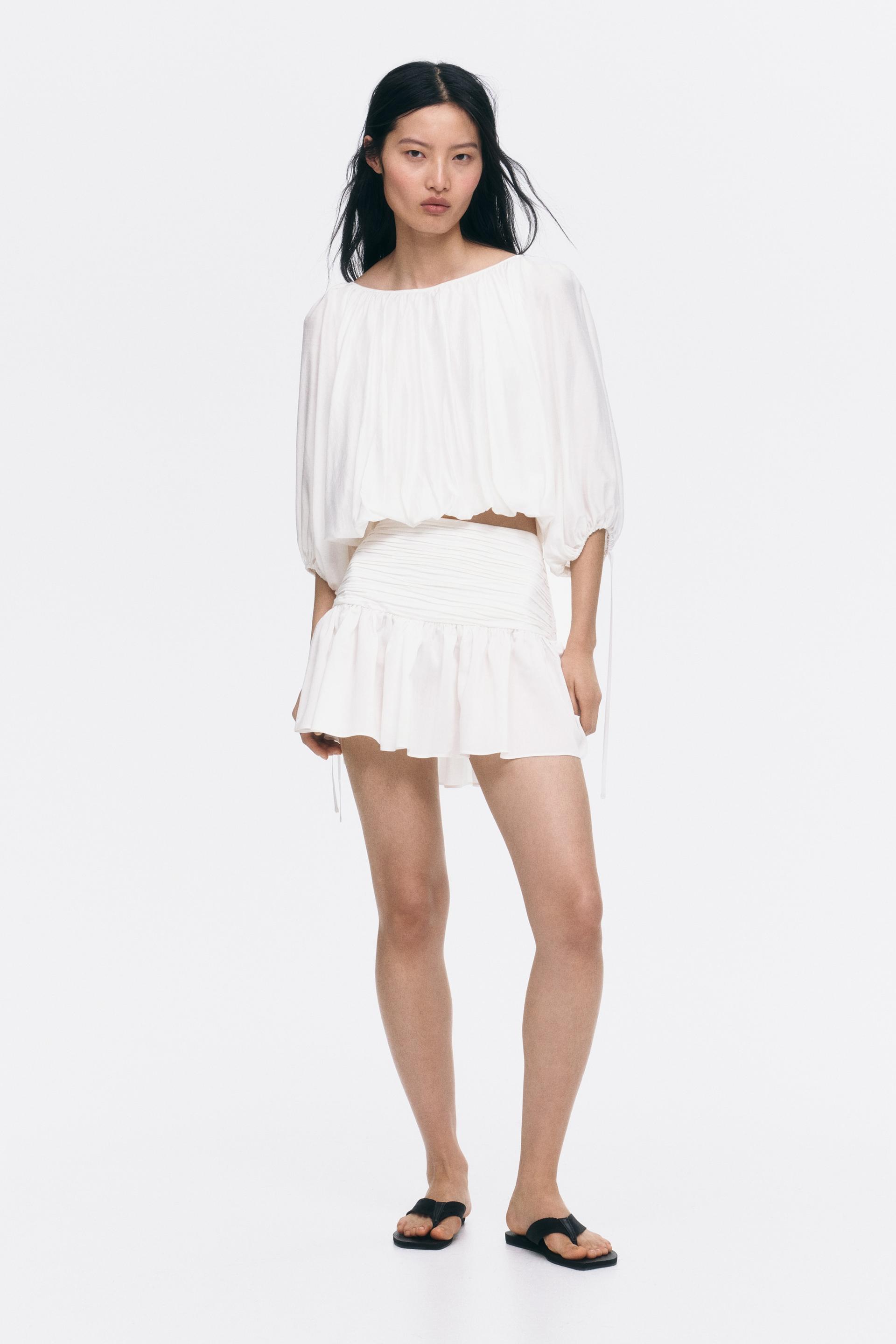 ruched-waist mini skirt