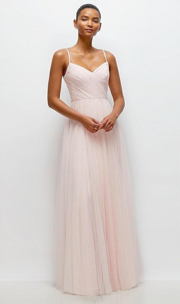 ruched wrap bodice tulle maxi dress with full skirt