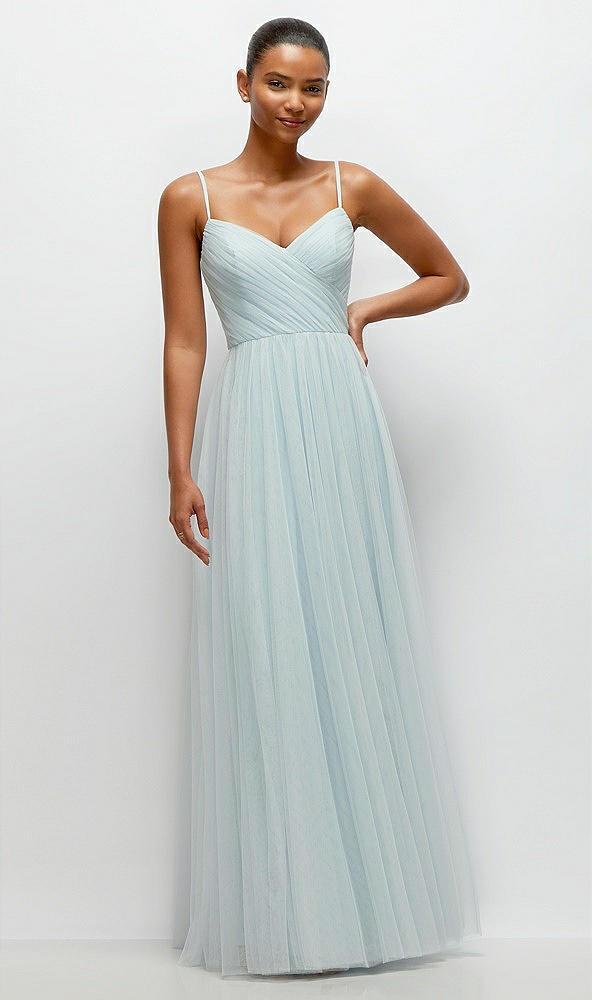 ruched wrap bodice tulle maxi dress with full skirt
