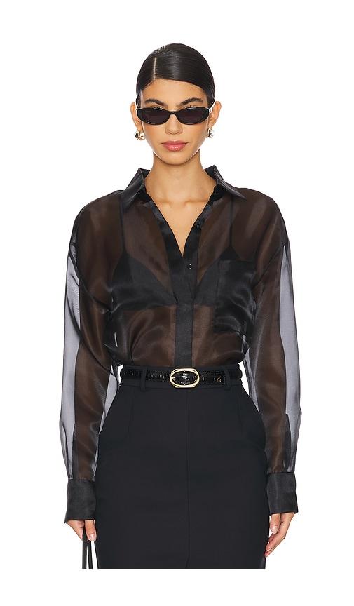 rue sophie amber organza shirt in black.