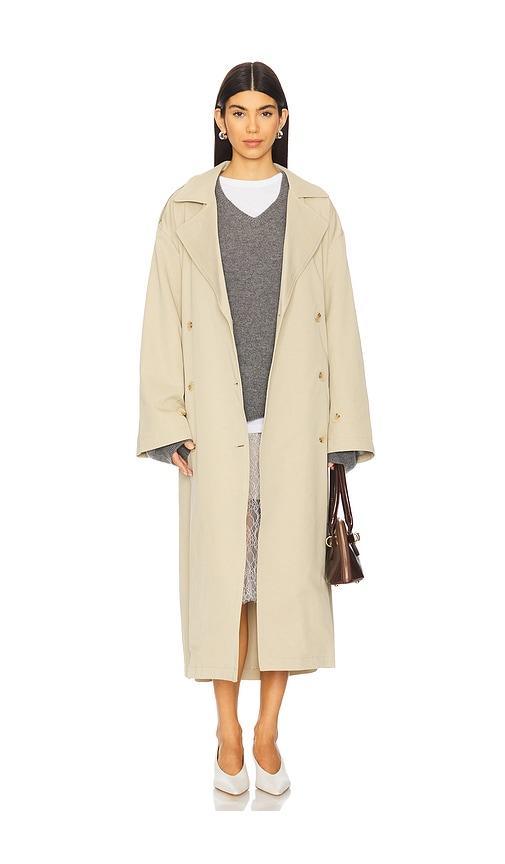 rue sophie balham trench coat in tan.