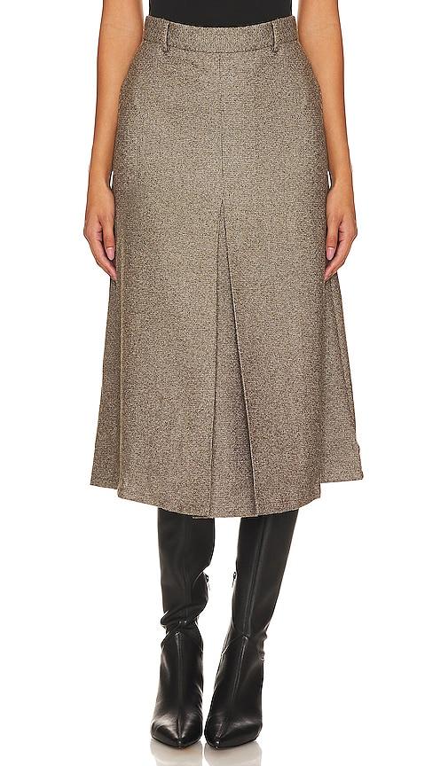 rue sophie bristol midi skirt in brown.