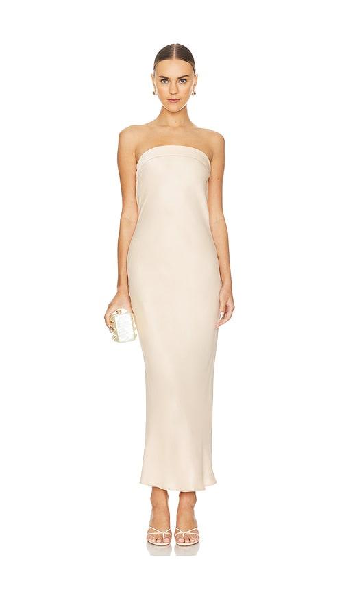 rue sophie cleora dress in metallic gold.