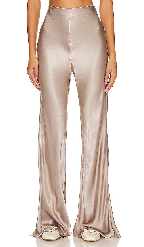 rue sophie satin bell pant in grey.