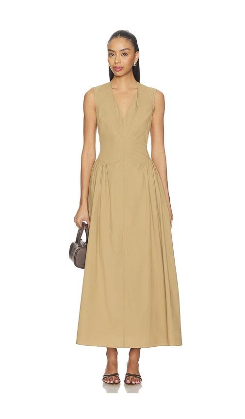 rue sophie talia dress in tan.