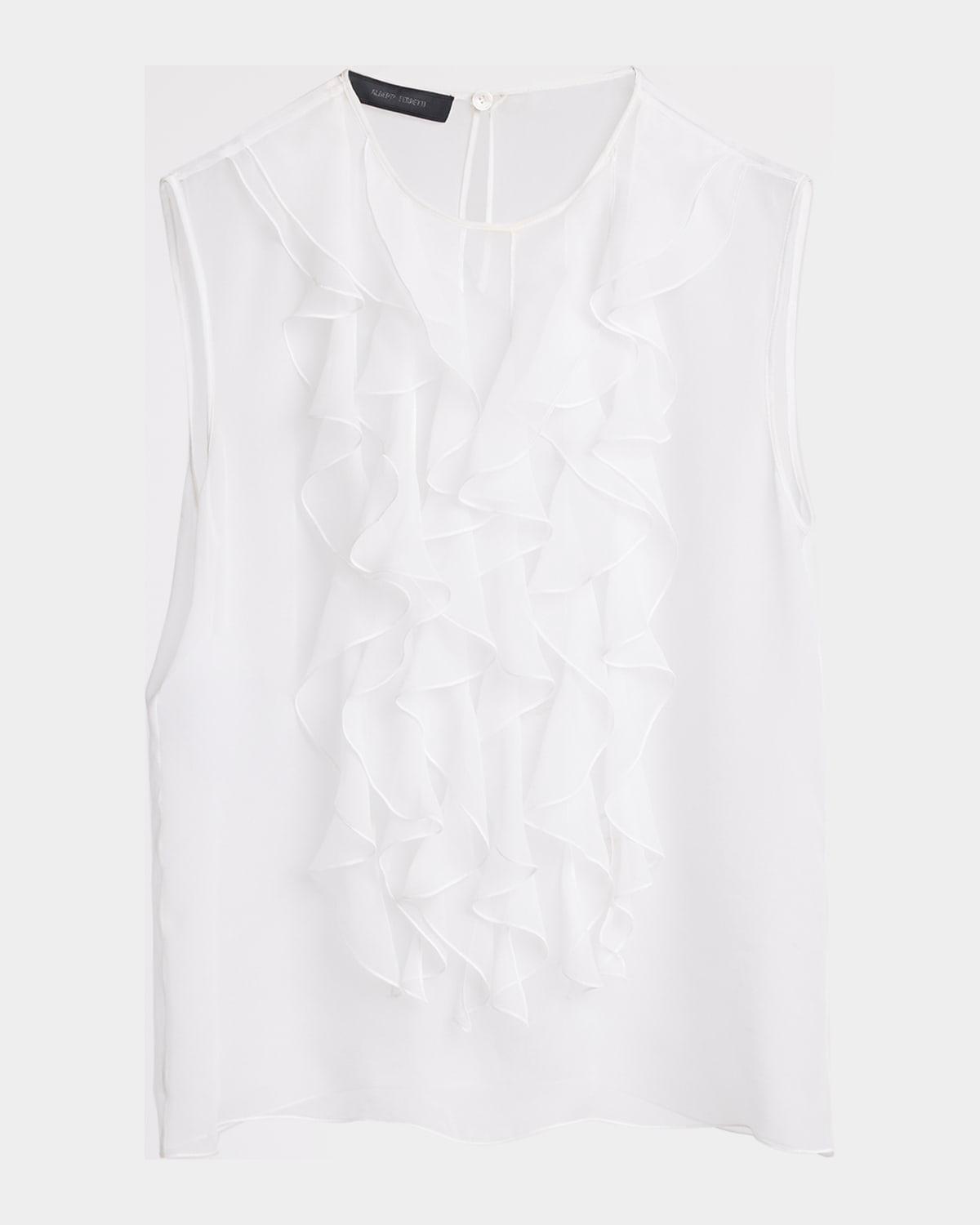 ruffle bib sleeveless silk blouse