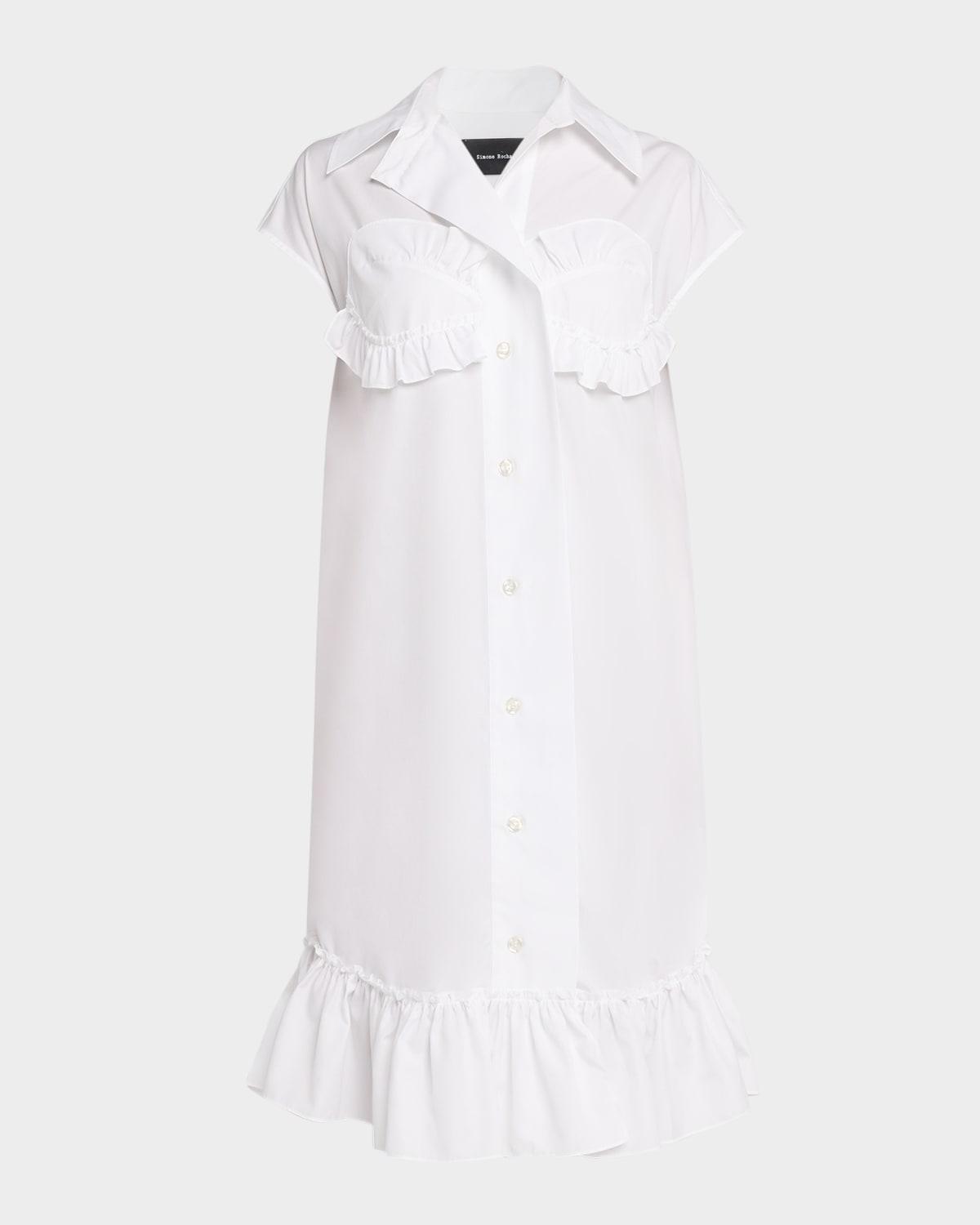 ruffle bust cap-sleeve cotton shirtdress