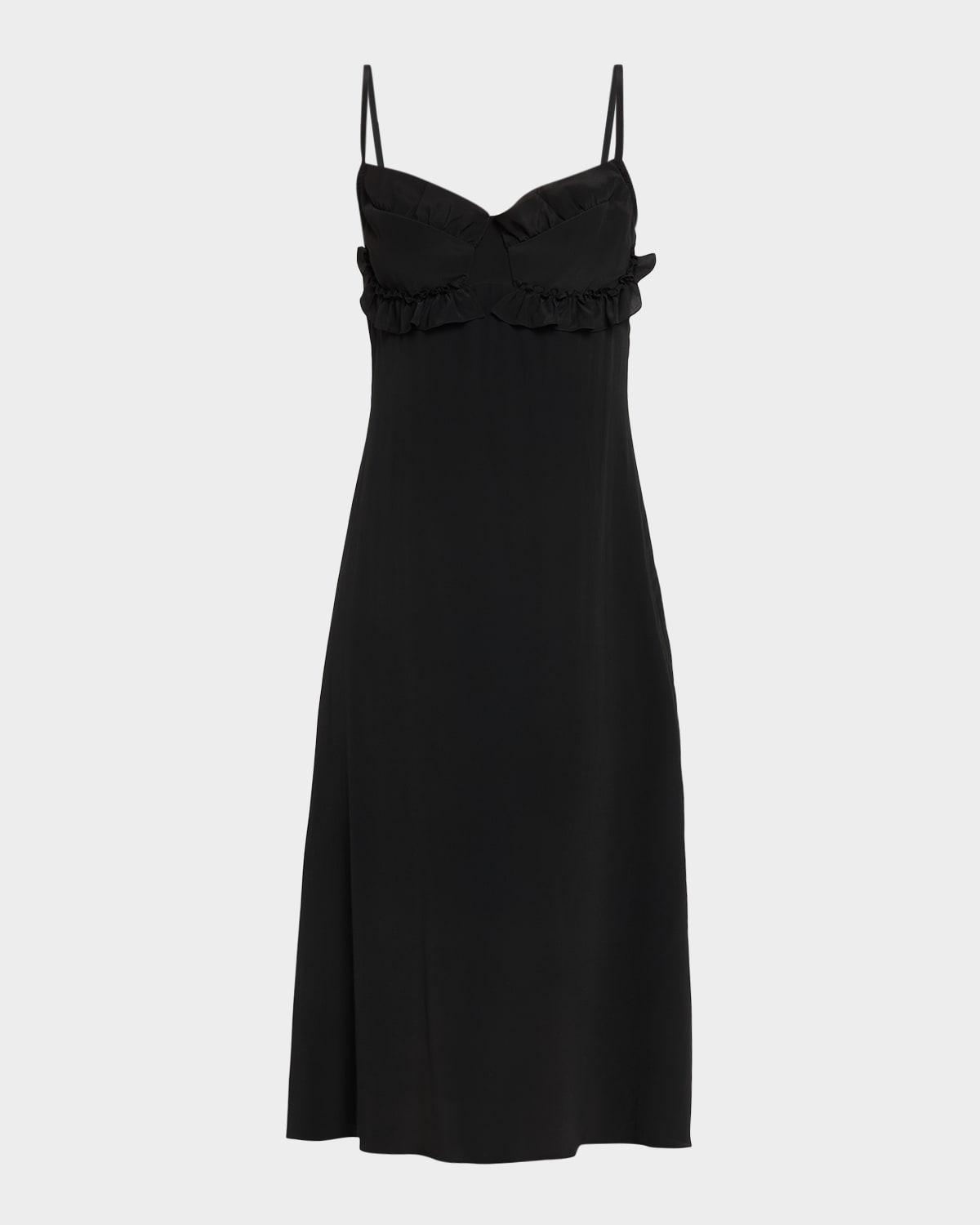 ruffle bust midi dress