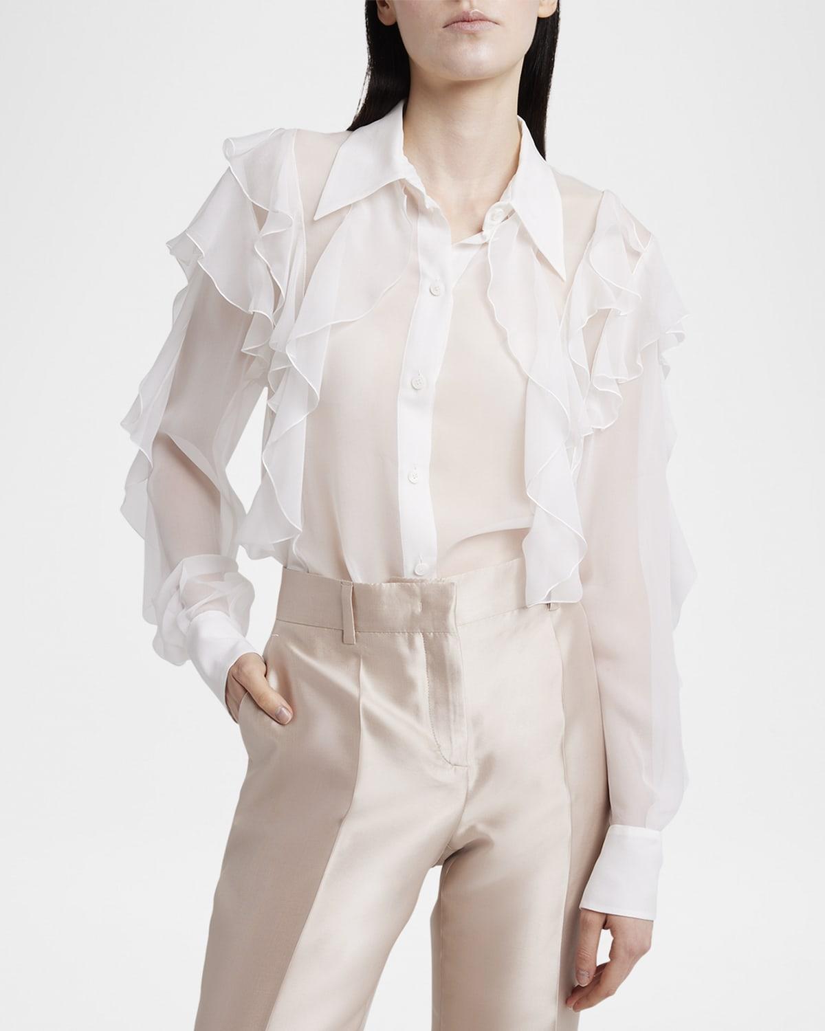 ruffle button-down chiffon blouse