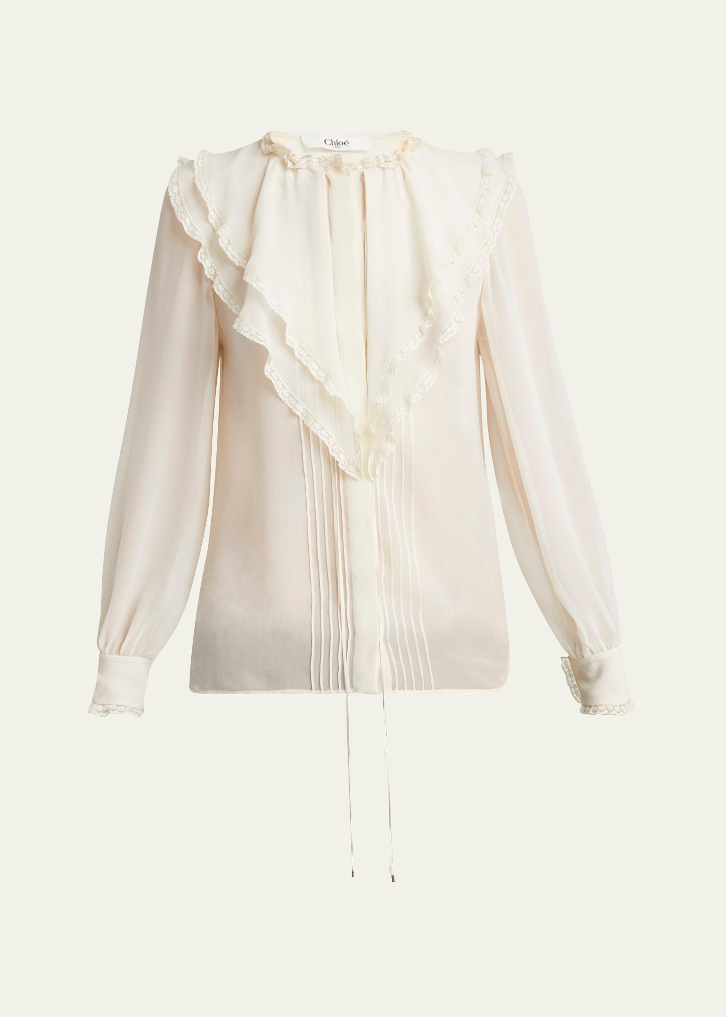 ruffle button-down silk top