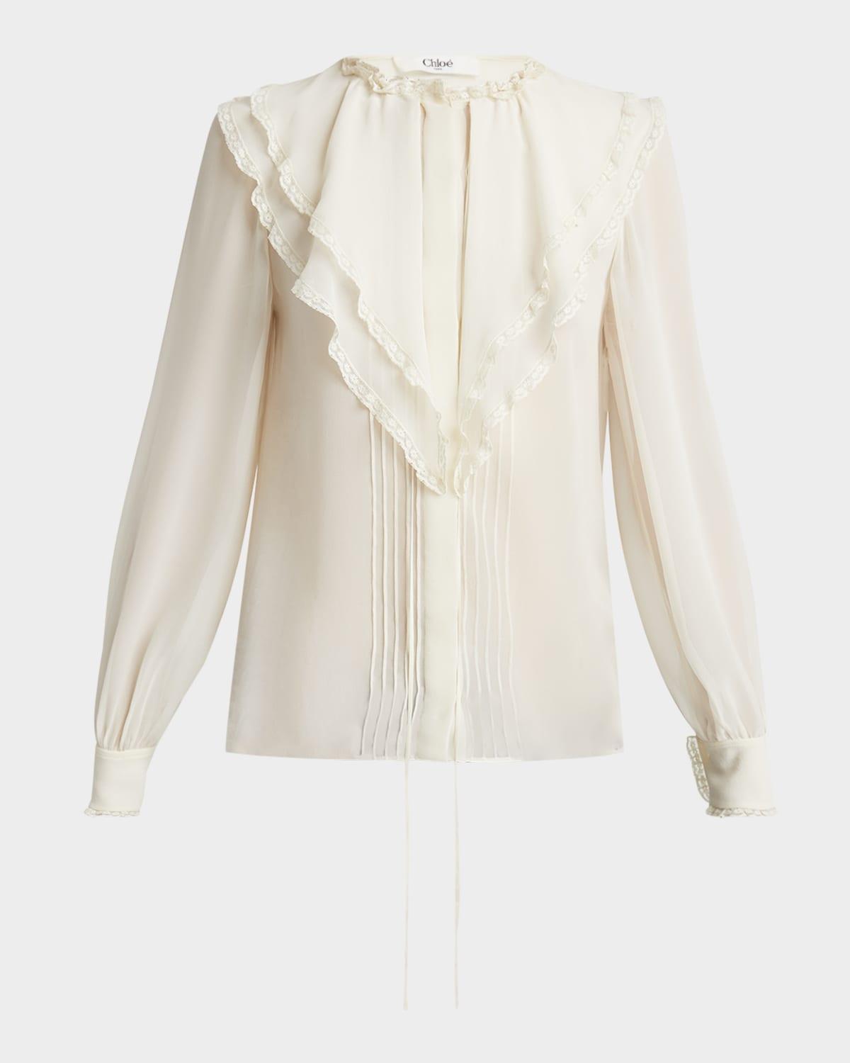 ruffle button-down silk top