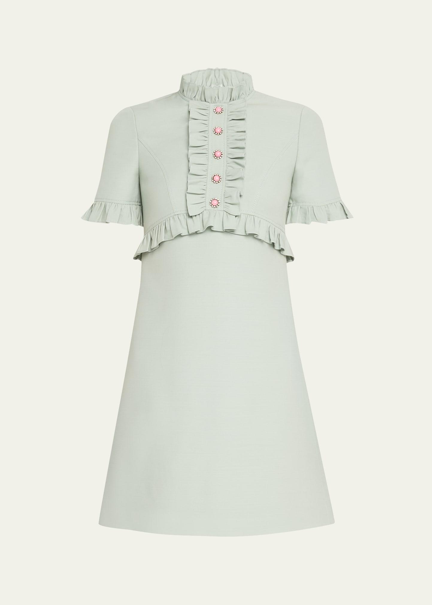ruffle button short-sleeve mini dress
