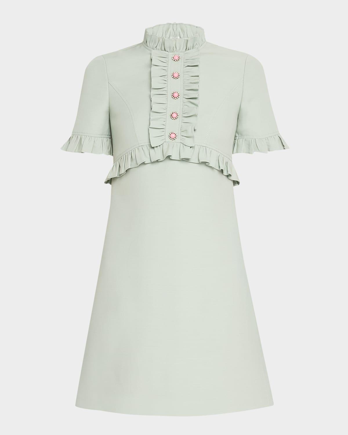 ruffle button short-sleeve mini dress