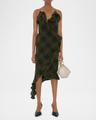 ruffle check wrap midi dress