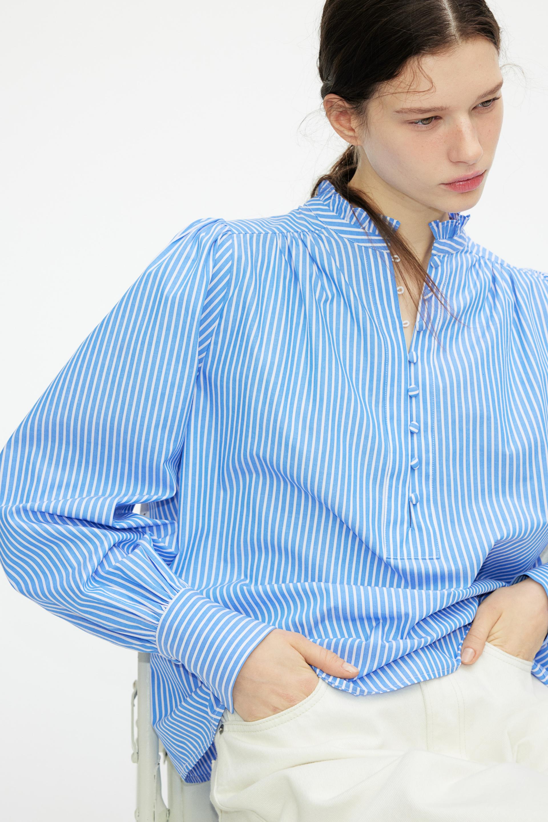ruffle-collar cotton blouse