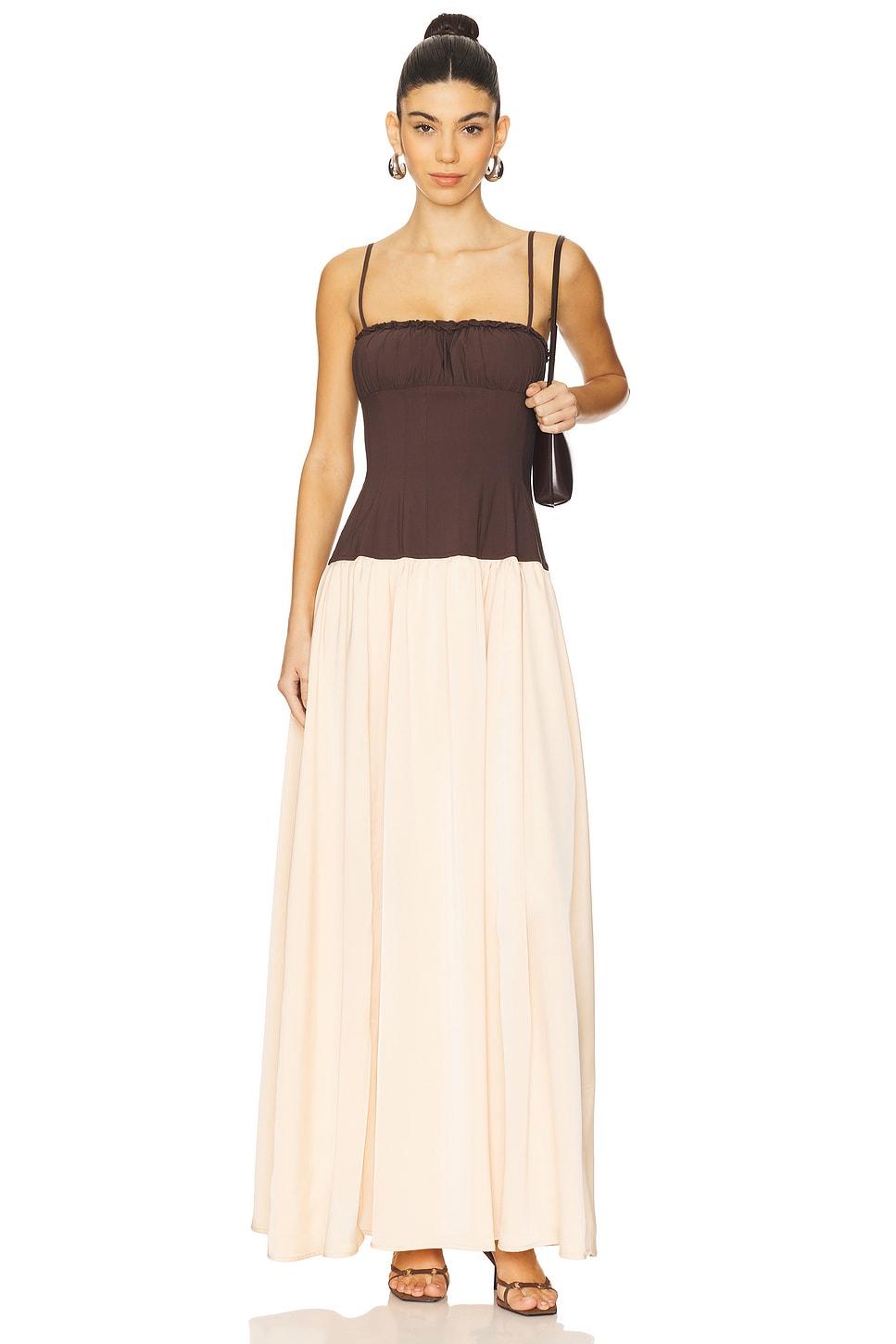 ruffle corset maxi dress