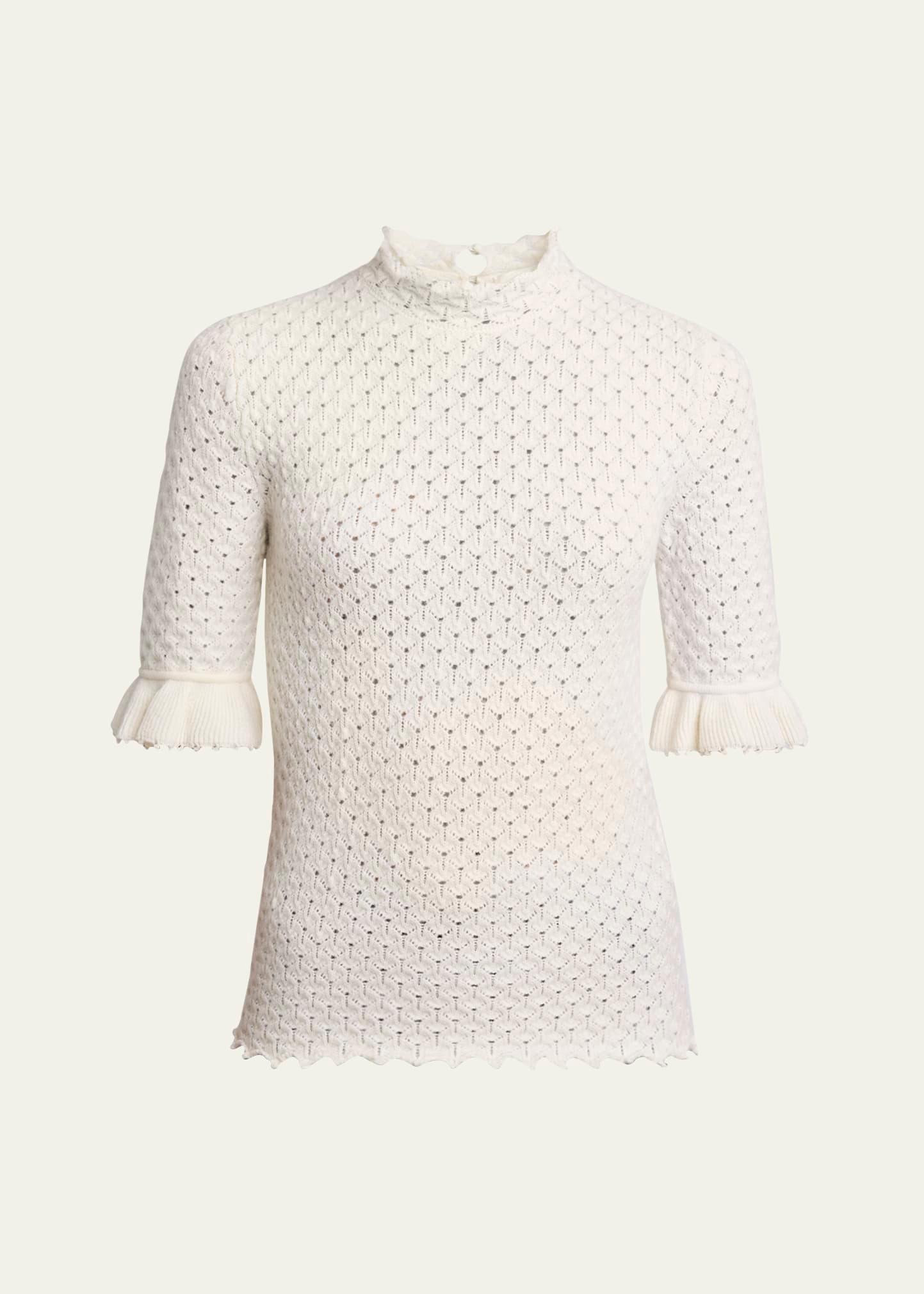 ruffle-cuff pointelle wool cashmere top