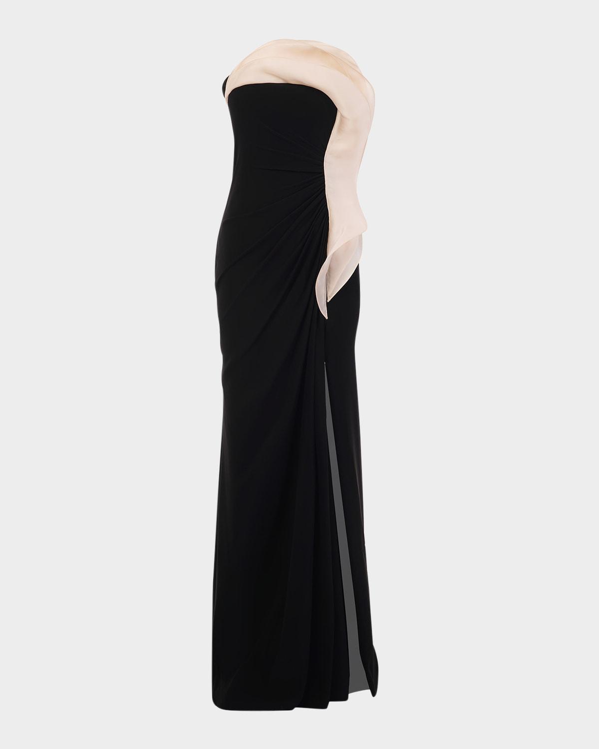 ruffle drape strapless gown
