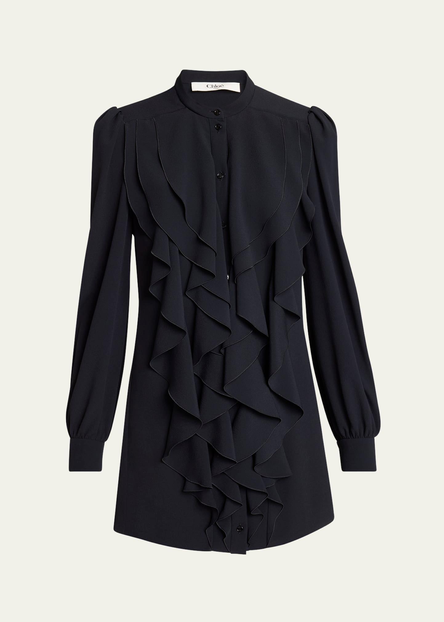 ruffle front long-sleeve mini dress