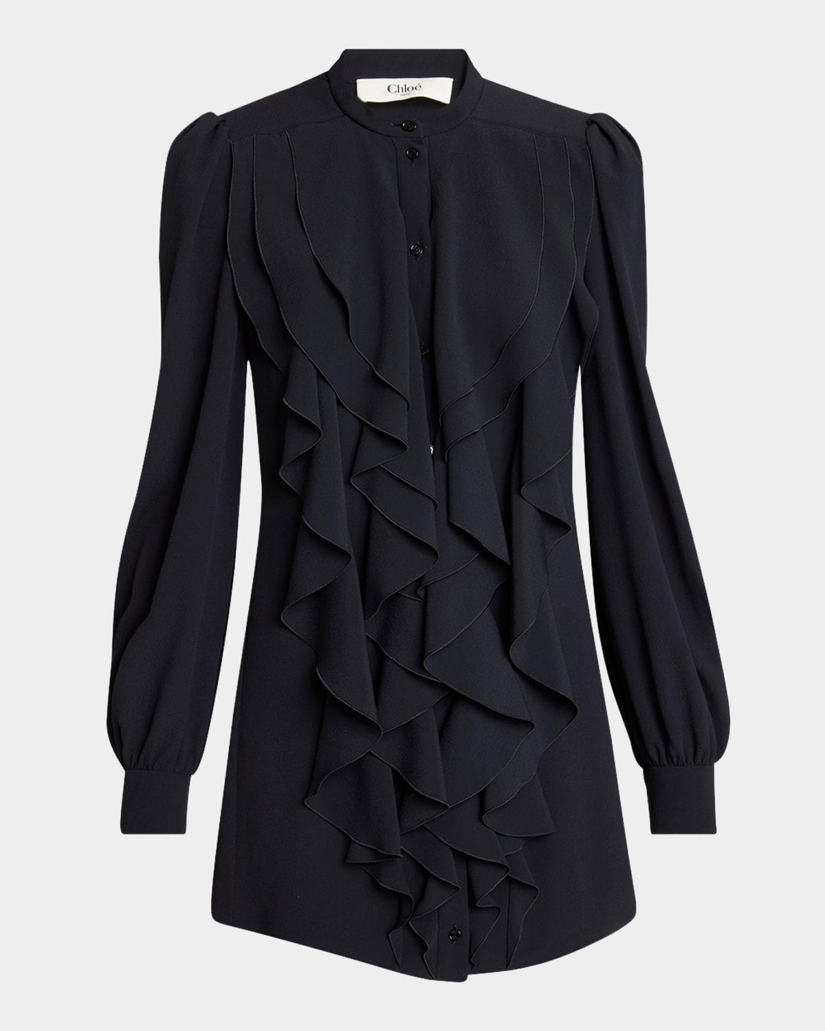 ruffle front long-sleeve mini dress