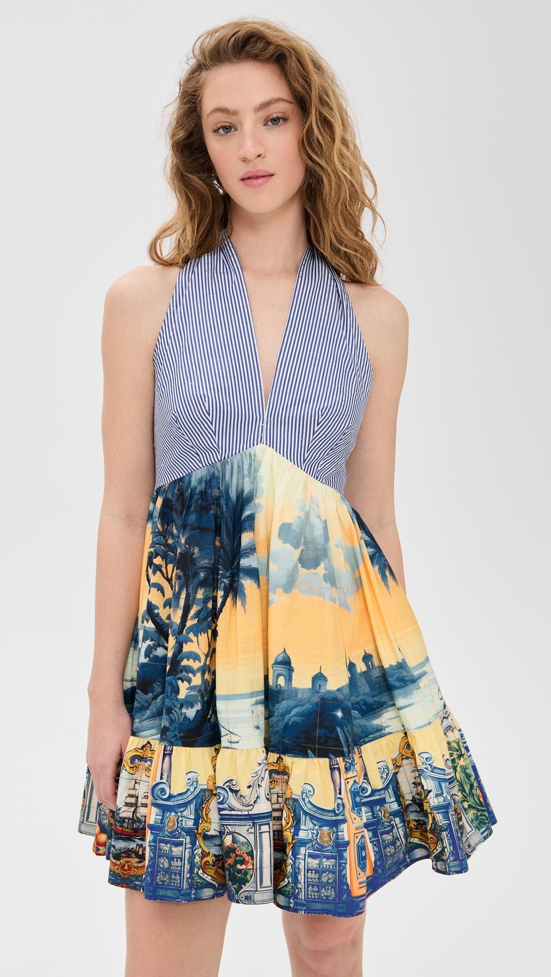 ruffle hem halter mini dress