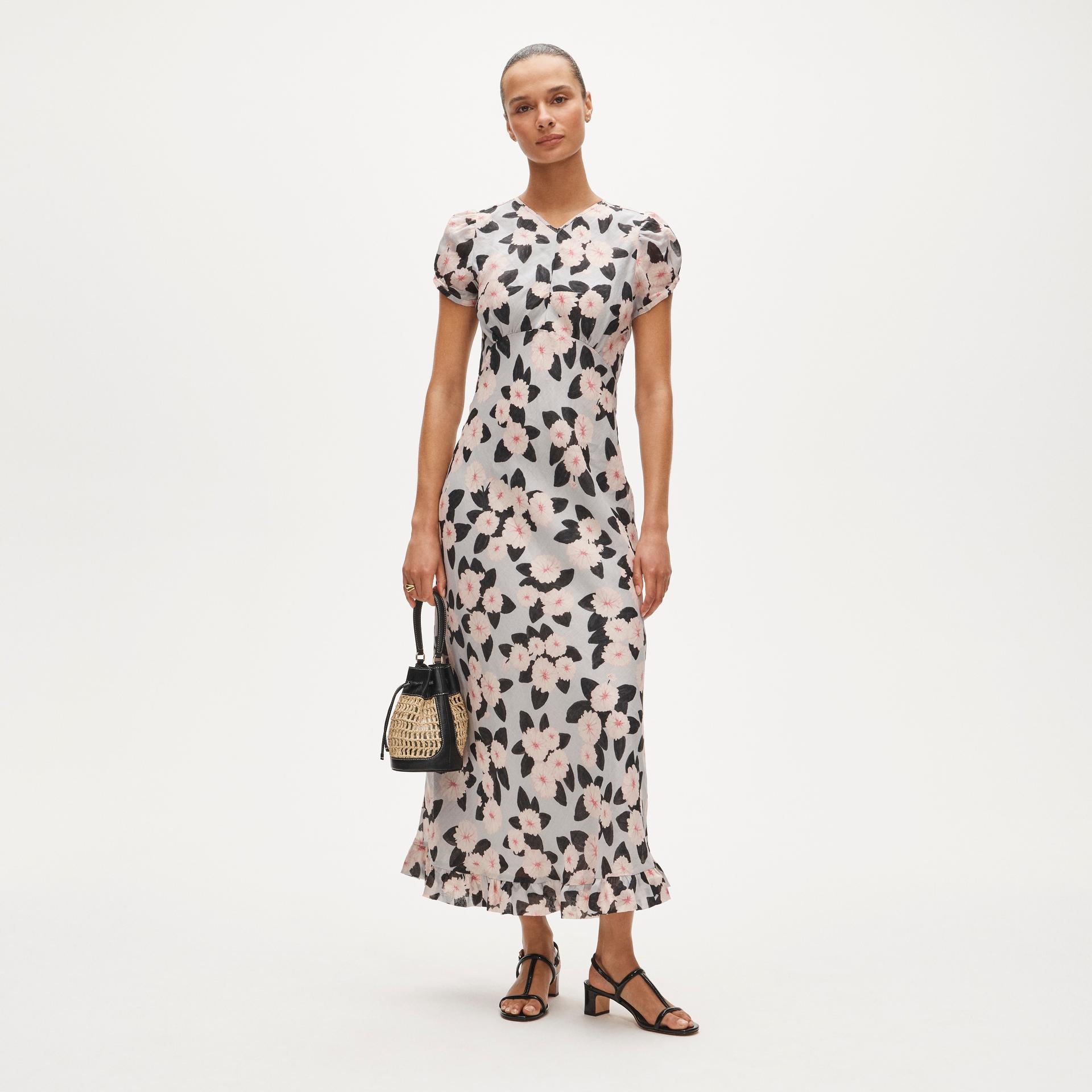 ruffle-hem midi dress in poppy print