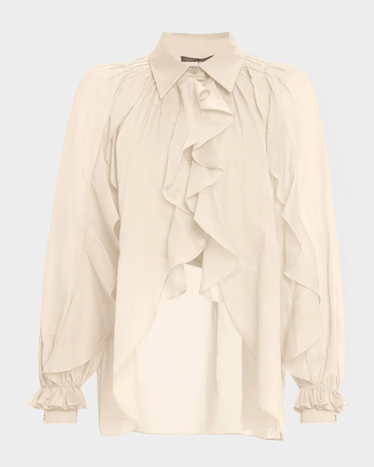 ruffle high-low button-down blouse