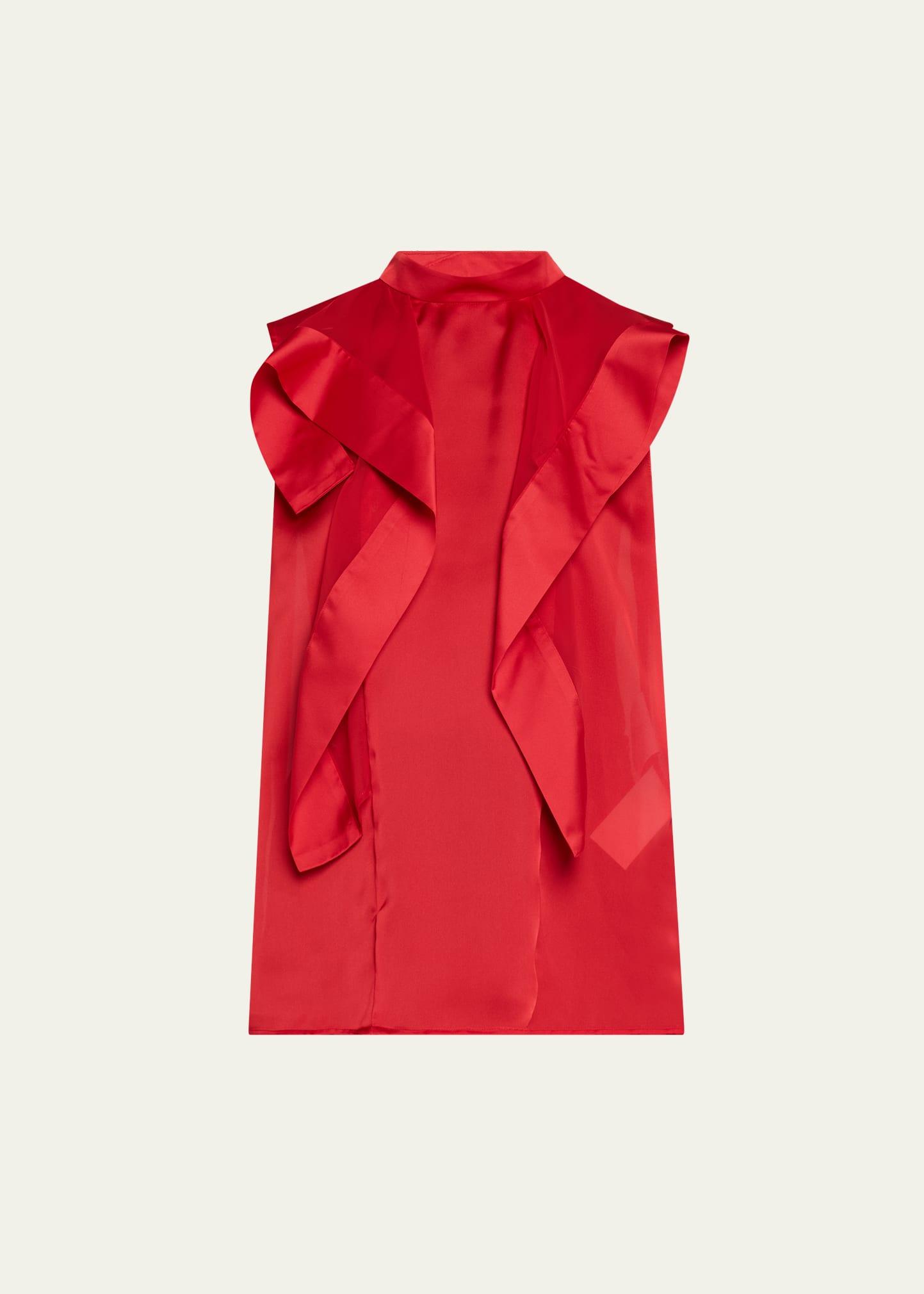 ruffle high neck satin chiffon blouse