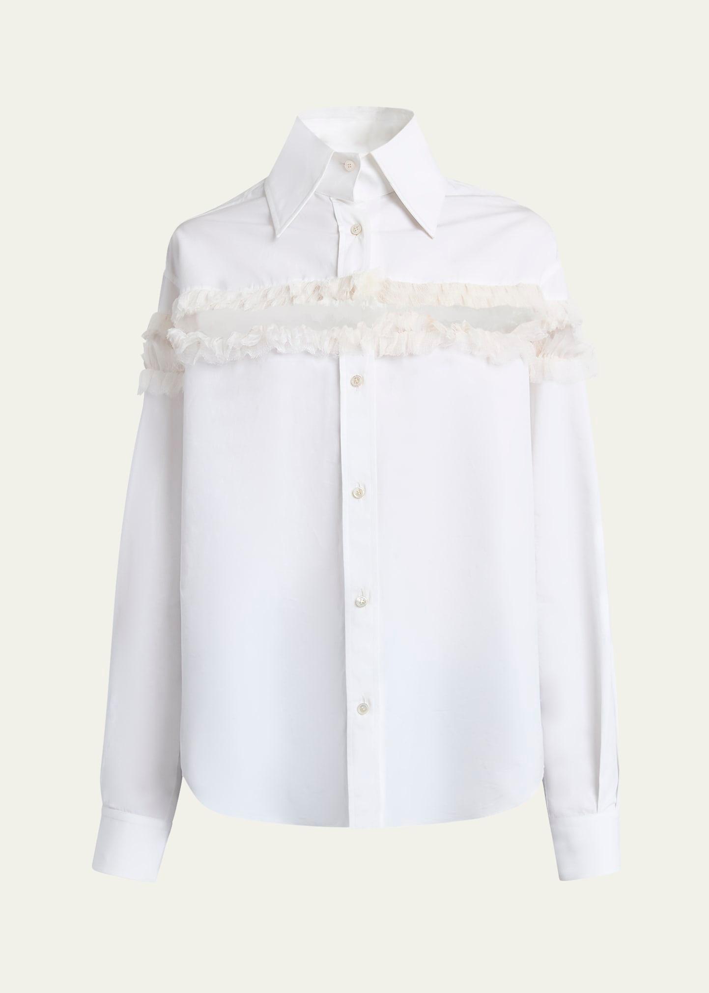 ruffle-inset button-down blouse