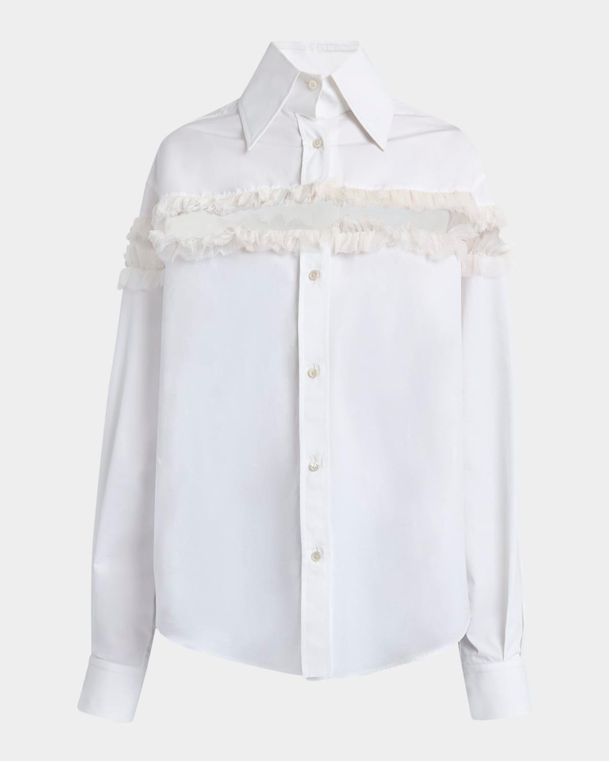 ruffle-inset button-down blouse