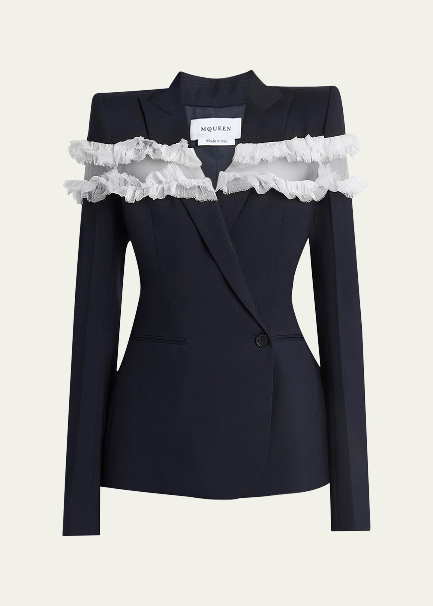 ruffle inset single-breasted blazer