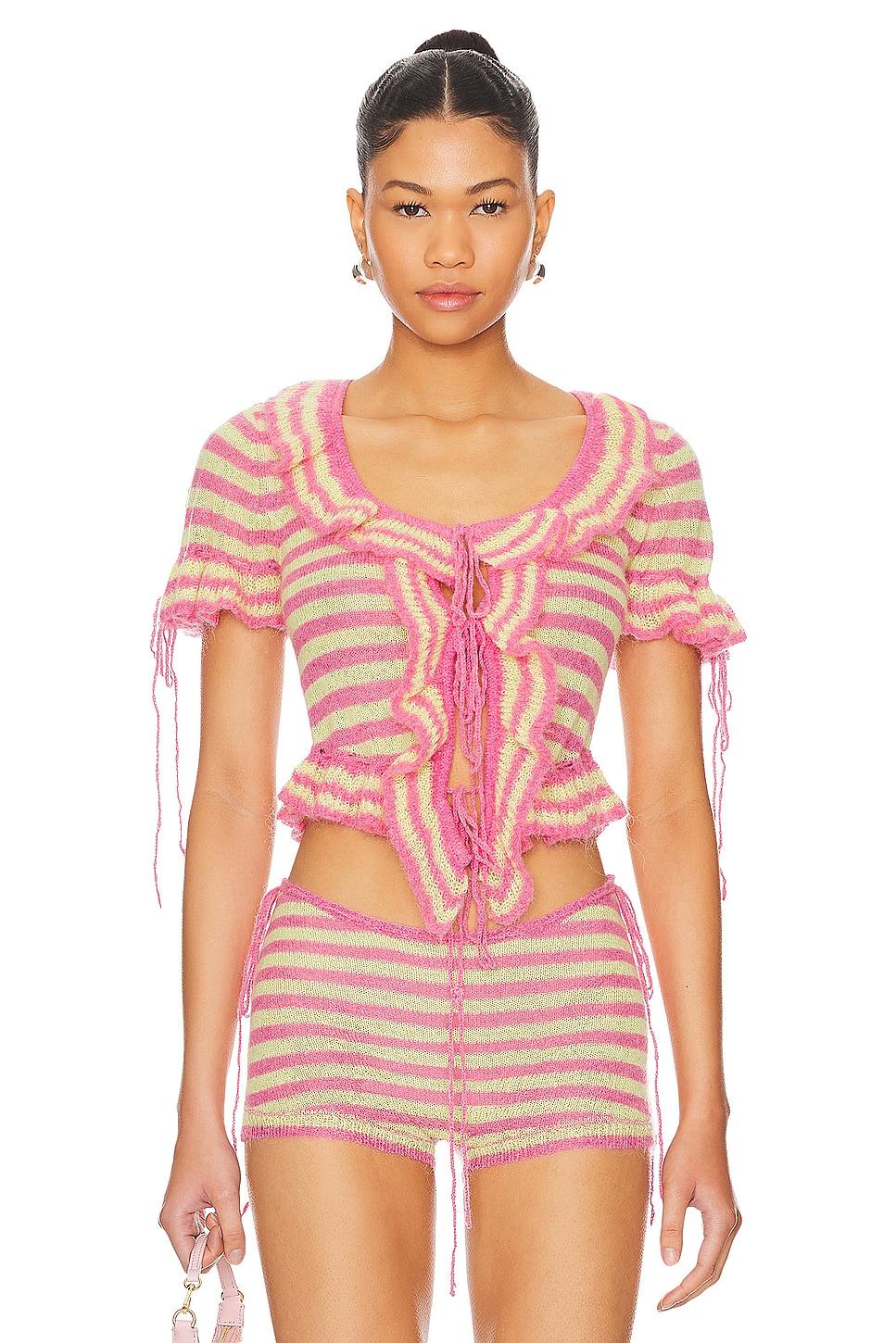ruffle knit tie top