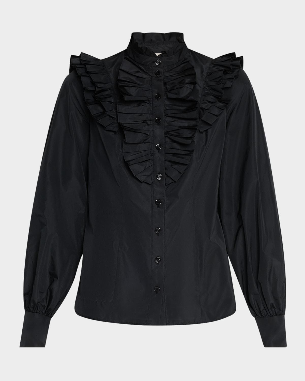 ruffle long-sleeve poly taffeta blouse